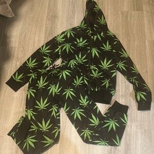 Leaf Print Hoodie and Joggers Set